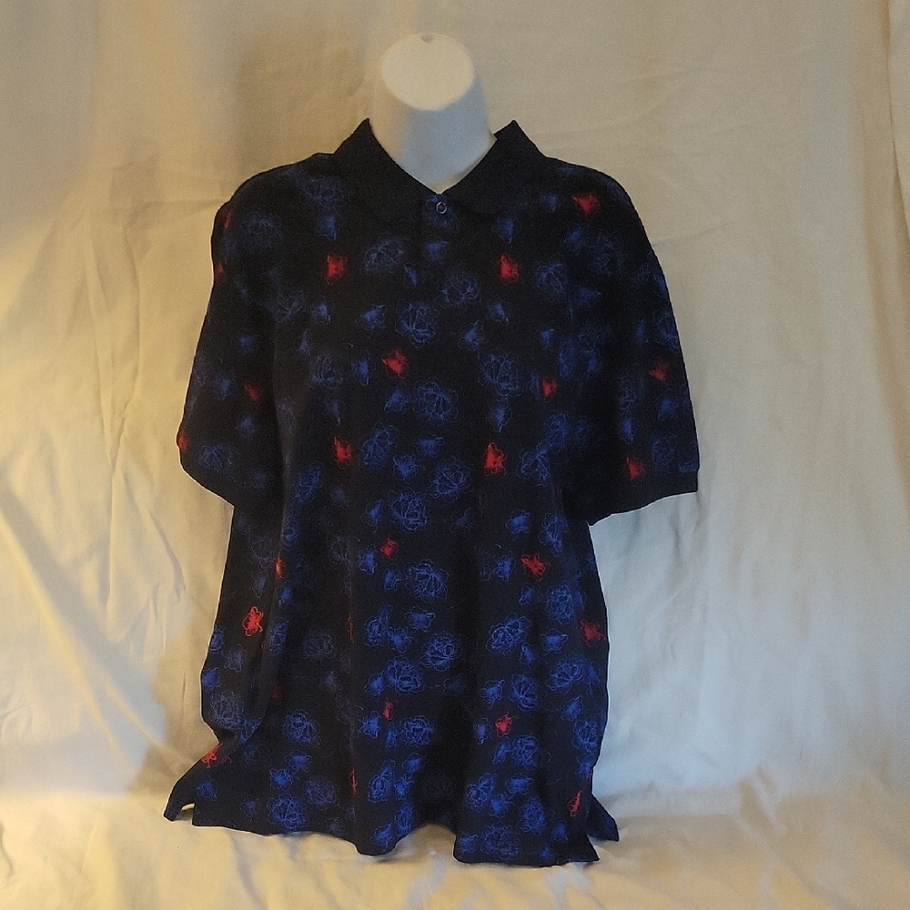 Mens Spazio Poloshirt In Blue With Print Size XXL